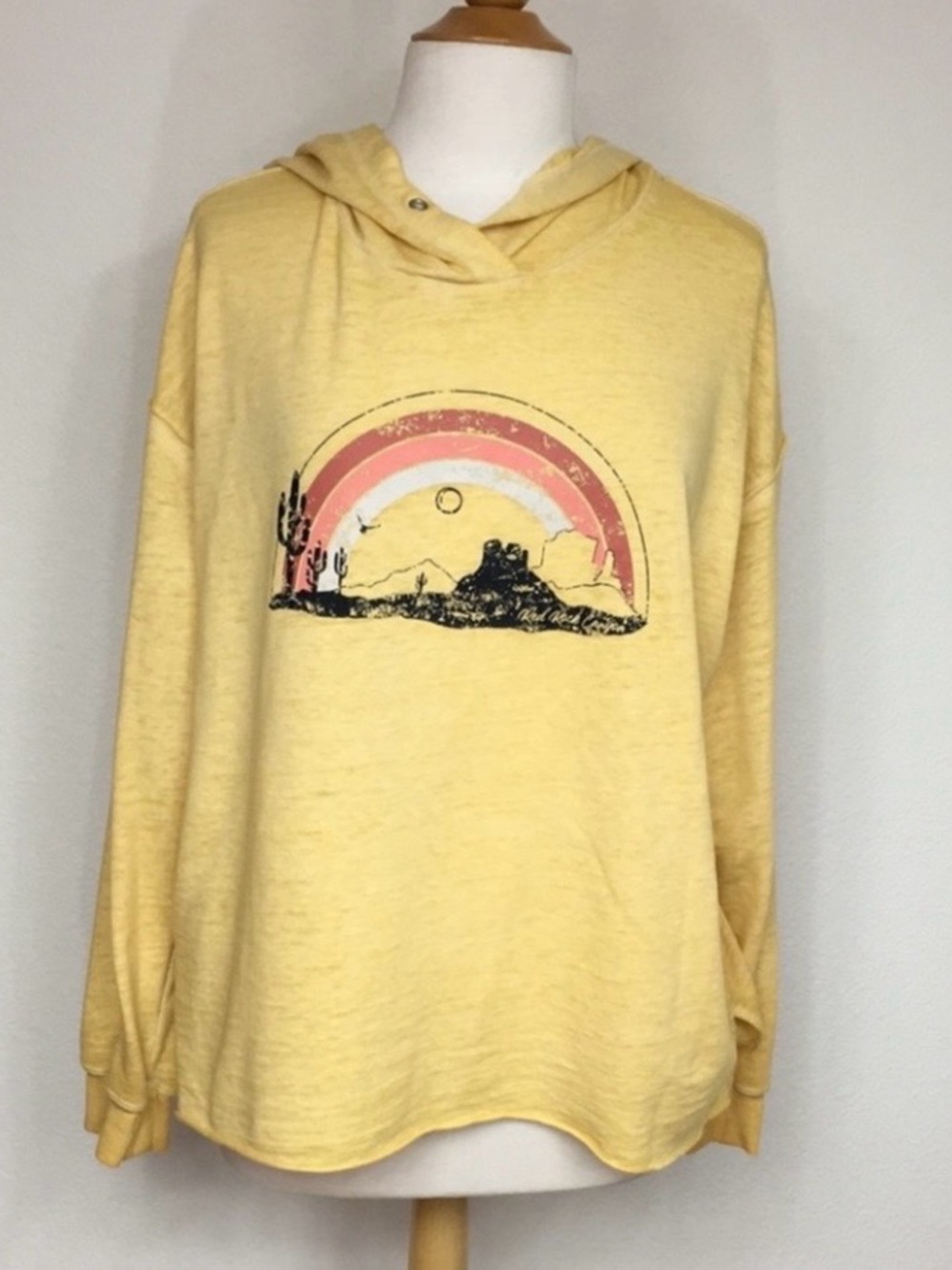 C&C California Womens Yellow Desert Lightweight Hooded Sweatshirt Top XL Casual